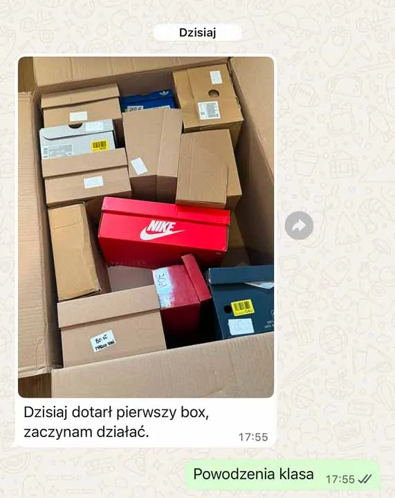Rozmowa na WhatsAppie z kursantem rozpoczynającym sprzedaż po pierwszej dostawie